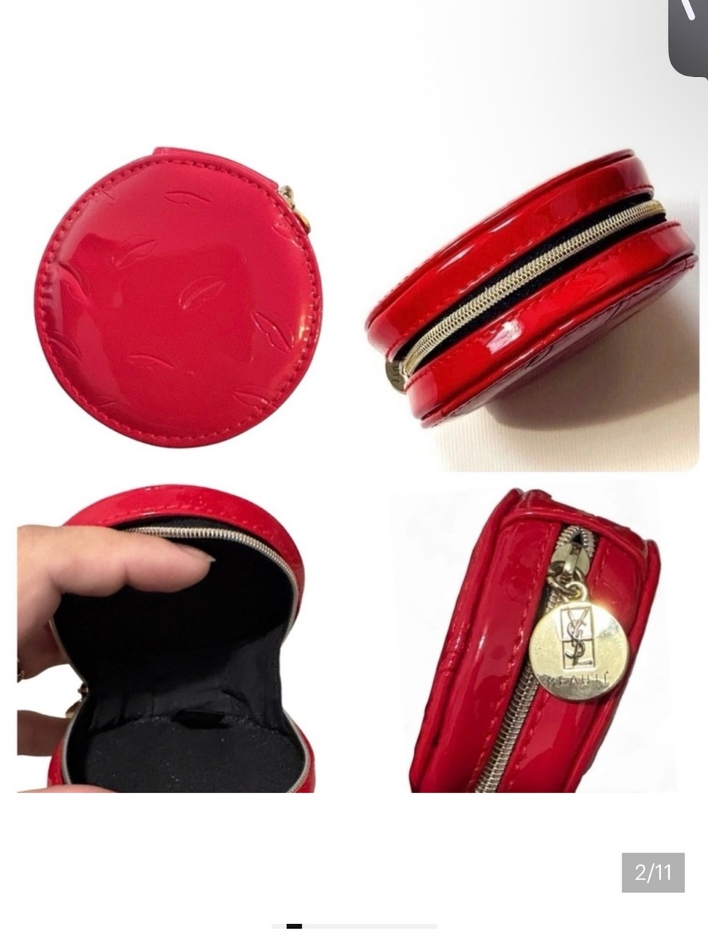 Yves Saint Laurent Red Patent Leather Round Coin Pouch with Gold YSL Charm